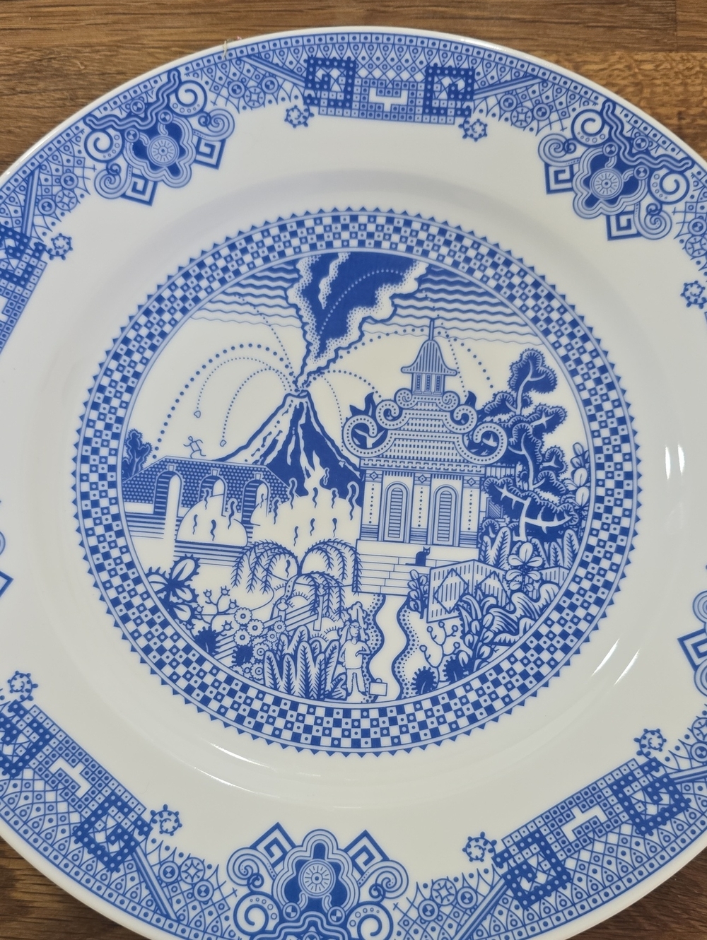 Calamityware Plate #6 Don Moyer 10” Blue White Volcano Poland 2015